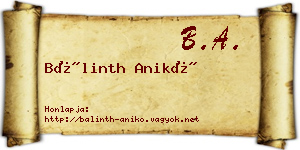 Bálinth Anikó névjegykártya