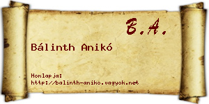 Bálinth Anikó névjegykártya